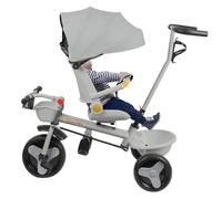 Tricycle Bébé Évolutif 12 Mois-5 Ans - Habillage Pluie,Poussette Pliante avec Siège Pivotant, Roues Pompés, Ceinture Sécurité - Tricycle Enfant (b) 100 x 75 x 50 cm - Gris