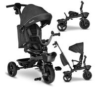 Tricycle bébé évolutif 2en1 LIONELO Kori - Poussette - Siège réversible & réglable - Jusqu'à 25 kg - Panier inclus - Gris