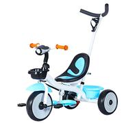 Tricycle Bébé évolutif 3 en 1, Canne Parentale Amovible, Velo Bebe avec Panier de Placement, Double Frein (Blanc-Bleu)