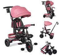 Tricycle Bébé Évolutif 6 en 1, Tricycle Évolutif 10 Mois à 5 Ans Jusqu'à 25 kg, Vélo avec Pare Soleil, Siège Pivotant Rose