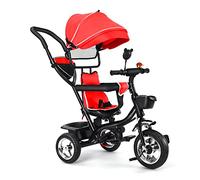 Tricycle Bébé Évolutif avec Pare-Soleil Pliable et Canne Parentale Ajustable, Draisienne Vélo pour Enfant, Pédales Amovibles, Tricycle à Pousser pour Filles et Garçons,9 Mois à 5 Ans,Grand Rouge