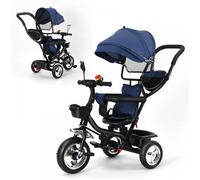 Tricycle Bébé évolutif avec Poignée Parent, 10 Mois-6 Ans, Siège Réversible, Capote de protection, Vélo Bébé, Bleu