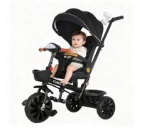 Tricycle Bébé Évolutif, Draisienne Évolutif Velo Poussette Bébé Évolutif avec Pare-Soleil, Poignée de Poussée, Assis et Couché,