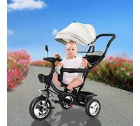 Tricycle Bébé Évolutif Jusqu'À 30 Kg, Velo Bebe pour Les Enfants À Partir de 1 an, Soleil Canne Télescopique et Pédales Amovibles Tricycle à Pousser pour Filles/Garçons-4 en 1 (Gris Clair)