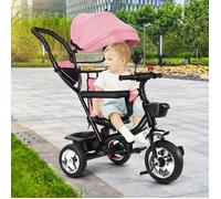 Tricycle Bébé Evolutif, Siège Pivotant à 360°, Vélo Enfant avec Panier de Rangement, 9 Mois à 6 Ans, Rose