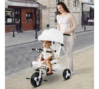 Tricycle bébé évolutif, Tricycle 5-en-1 avec Barre de poussée de 18 Mois à 25 kg, Velo Bebe 1 an evolutif,Lumières et Musique + Siège pivotant + Design Assis et incliné, Blanc