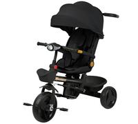 Tricycle bébé évolutif, Tricycle 5-en-1 avec Barre de poussée de 18 Mois à 25 kg, Velo Bebe 1 an evolutif,Lumières et Musique + Siège pivotant + Design Assis et incliné (Noir)