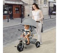 Tricycle bébé évolutif, Tricycle 5-en-1 avec Barre de poussée de 18 Mois à 25 kg, Velo Bebe 1 an evolutif,Lumières et Musique + Siège pivotant + Design Assis et incliné, Gris