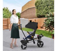 Tricycle bébé évolutif, Tricycle 5-en-1 avec Barre de poussée de 18 Mois à 25 kg, Velo Bebe 1 an evolutif,Lumières et Musique + Siège pivotant + Design Assis et incliné, Noir