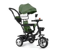 Tricycle Bébé Évolutif, Tricycle Enfant pour 18 Mois à 5 Ans, Vélo Poussette Bébé avec Poignée de Poussée, Auvent Amovible et Pédale, Poussette Canne Compacte (Vert, 75 x 46 x 106 cm)
