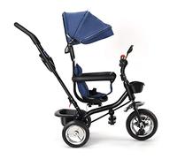 Tricycle Bébé Évolutif, Tricycle Enfant pour 18 Mois à 5 Ans, Vélo Poussette Enfant 4 en 1 avec Siège Réversible Pare Soleil et Pédale, Poussette Canne Compacte (Bleu Foncé, 4 en 1)