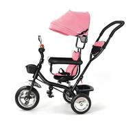 Tricycle Bébé Évolutif, Tricycle évolutif 4 en 1, Tricycle Enfant de 9 Mois jusqu'à 25 kg, avec Tige de Poussée Réglable en Hauteur, Siège Rotatif d'avant en Arrière, Auvent Rabattable (Rose)