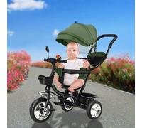 Tricycle bébé évolutif, Tricycle Multifonctionnel de 9 mois à 5 ans jusqu'à 25 kg, Poussette bébé, Grandes Roues en PU Siège Réglable à360° (Vert)