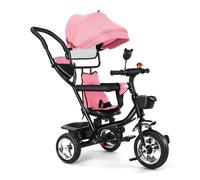 Tricycle Bébé Évolutif, Vélo Évolutif 9 Mois à 5 Ans (25 kg), Poussette avec Canne, Siège Pivotant, Rose
