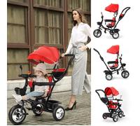 Tricycle Bébé Évolutif XUANYU - Rouge - Siège pivotant à 360 degrés - Rétroviseur cloche