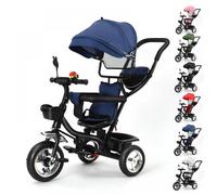 Tricycle Bébé Multifonction et Poussette de 9 Mois à 6 Ans jusqu'à 25 kg, Grandes Roues, Siège Pivotant à 360°