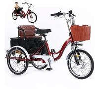 Tricycle cargo électrique 3 roues 20 pouces pour adulte (7 vitesses), 3 modes de conduite, avec panier de traction/siège passager, klaxon et phare LED, pour les déplacements quotidiens, les courses