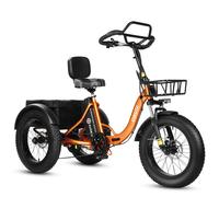 Tricycle cargo électrique ESKUTE T302 Pro, batterie 48 V 20,8 Ah, avec dossier de siège arrière et paniers avant/arrière - orange