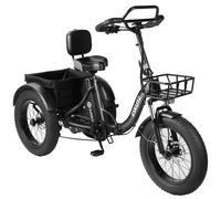 Tricycle cargo électrique ESKUTE T302 Pro, batterie 48 V 20,8 Ah, avec dossier de siège arrière et paniers avant/arrière - noir