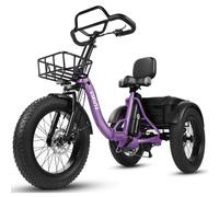 Tricycle cargo électrique ESKUTE T302 Pro, batterie 48 V 20,8 Ah, avec dossier de siège arrière et paniers avant et arrière - Violet