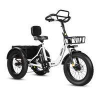 Tricycle cargo électrique ESKUTE T302 Pro, batterie 48 V 20,8 Ah, avec dossier de siège arrière et paniers avant/arrière - blanc