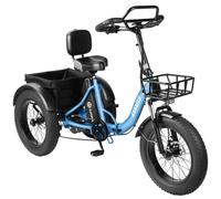 Tricycle cargo électrique ESKUTE T302 Pro, batterie 48 V 20,8 Ah, avec dossier et paniers avant/arrière - bleu