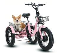 Tricycle Cargo électrique Rose pour Adulte, pneus Tout-Terrain Larges