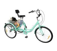Tricycle de 24 ", 3 roues à 7 vitesses, pliable, pour adulte, en acier au carbone, à trois roues, avec panier à provisions, pour villes, pistes cyclables, plages