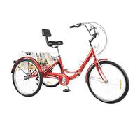 Tricycle de 24 ", 3 roues à 7 vitesses, pliable, pour adulte, en acier au carbone, à trois roues, avec panier à provisions, pour villes, plages, pistes cyclables