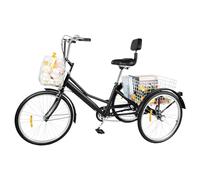 Tricycle de 24 pouces, 3 roues à 7 vitesses, tricycle de croisière pour adulte, tricycle en acier au carbone, vélo à trois roues pliable avec panier à provisions pour villes, plages, pistes cyclables