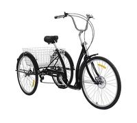 Tricycle de 26 Pouces Réglable en Hauteur Vélo Cargaison avec Sonnette d'avertissement et Panier à Provisions à 6 Vitesses Tricycle Vélo de Ville pour la Conduite pour Adultes, Personnes âgées Noir