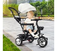 Tricycle de Bébé,Tricycle Enfants évolutif avec Pare-Soleil Pliable et Canne Parentale Ajustable,Velo evolutif Bebe, Mode poussé/Mode poussé assisté/Mode Libre (Gris)