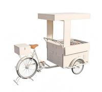 Tricycle De Vente Alimentaire,Chariot De Vente Ambulant,Café Mobile Avec Vitrine Réfrigérée,Pour Vente De Collations Et De Rues En Plein Air(Beige,Style 1)