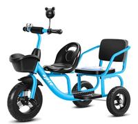 Tricycle Double People pour Enfants de 2 à 8 Ans Vélo de croisière à 3 Roues avec siège arrière et Panier Garçon Fille Jouet d'extérieur Cadeau d'anniversaire