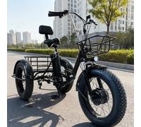 Tricycle Électrique 20 Pouces Avec Panier, Cadre Ouvert - Charge Maximale De 150Kg Et Hauteur Réglable, 3 Pneus Larges, Pliable, Idéal Pour Faire Du Sport Ou Du Shopping