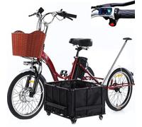 Tricycle éLectrique 20 Pouces Pour Adulte (7 Vitesses) - Charge 150 Kg, Klaxon Et Phare Led, Pour Les DéPlacements Quotidiens, Les Courses Et Le Transport De Marchandises à Domicile,PullBasket