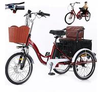 Tricycle électrique 20 pouces pour adulte (7 vitesses) - Charge maximale 150 kg, 3 modes de conduite (pied, électrique et électrique), klaxon et phare LED, pour les déplacements quotidiens, les cour