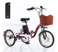 Tricycle électrique 20 pouces pour adultes, vélo électrique 3 roues 7 vitesses, avec batterie amovible 48 V 12 Ah (autonomie de 35 à 45 km), siège réglable (80 à 92 cm), avec phare et klaxon, A