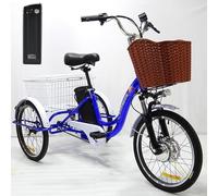 Tricycle électrique 20 pouces pour adultes, vélo électrique 3 roues 7 vitesses, avec batterie amovible 48 V 12 Ah (autonomie de 35 à 45 km), siège réglable (80 à 92 cm), avec phare et klaxon, B