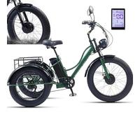 Tricycle éLectrique 24 Pouces Pour Adulte - 7 Vitesses, Tricycle éLectrique 3 Roues Avec Grand Panier, Pneus Larges Pour Seniors, Batterie Amovible 48 V 15 Ah - Autonomie 65 Km, éCran Lcd Blue