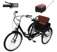 Tricycle électrique 24 pouces pour adultes et personnes âgées, avec siège trolley et batterie amovible 36 V 12 Ah (autonomie de 35 à 40 km), capacité de charge de 150 kg, hauteur d'assise réglable (
