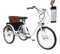 Tricycle électrique 24 pouces pour adultes, vélo à 3 roues, batterie lithium amovible 36 V 12 Ah (autonomie : 35-40 km), capacité de charge : 150 kg, avec panier, phare et klaxon, pour les déplaceme