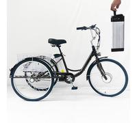 Tricycle électrique 24 pouces pour adultes, vélo à 3 roues, batterie lithium amovible 36 V 12 Ah (autonomie : 35-40 km), capacité de charge : 150 kg, avec panier, phare et klaxon, pour les déplaceme