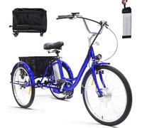 Tricycle électrique 24 pouces pour adultes, vélo à trois roues pour seniors, batterie amovible 36 V 12 Ah, autonomie 35 km | Charge maximale 150 kg | Double freins, avec valise à roulettes, pour cou