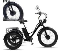 Tricycle électrique 24 pouces pour adultes - Vélo cargo 7 vitesses avec grand panier, pneus larges, batterie amovible 48 V 15 Ah, autonomie de 65 km, écran LCD et phare - Tricycle électrique noir ad