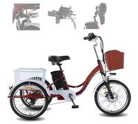 Tricycle Électrique À Pédales Pour Adulte,20 Pouces,3 Roues,7 Vitesses,Avec Panier Blanc,Réglage À 3 Vitesses,Affichage Des Instruments,Siège Réglable,Pour Le Cyclisme En Ville,Les Courses,Red