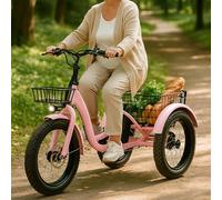 Tricycle Électrique Adulte Tout-Terrain 500W, Batterie Détachable 48V 13Ah, Pneus Larges 20",Fourche Amortissante,Freins Doubles, Cadre Solide - Vélo Cargo Électrique pour Neige,Sable et Ville Pink