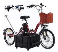 Tricycle électrique cargo de 20 pouces pour adulte, 350 W, 7 vitesses, 3 roues, avec panier de traction/siège passager, klaxon et phare LED, siège réglable (80-92 cm), autonomie de 35 à 45 km. B