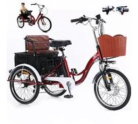 Tricycle électrique cargo de 20 pouces pour adulte, 350 W, 7 vitesses, 3 roues, avec panier de traction/siège passager, klaxon et phare LED, siège réglable (80-92 cm), autonomie de 35 à 45 km.