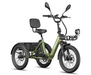 Tricycle électrique cargo FAFREES F20 Mate II pour seniors, batterie amovible 48 V 25 Ah, paniers avant et arrière - Vert